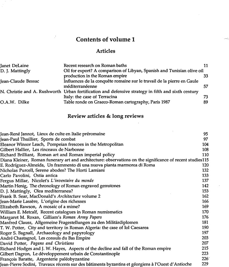 Front Matter And Table Of Contents | Journal Of Roman Archaeology ...