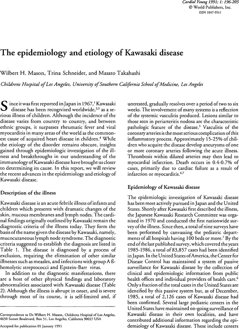 The epidemiology and etiology of Kawasaki disease Cardiology in the