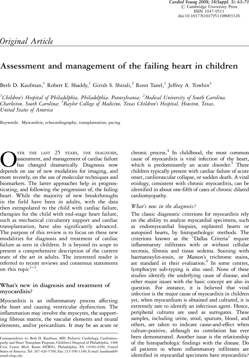 Assessment and management of the failing heart in children | Cardiology ...