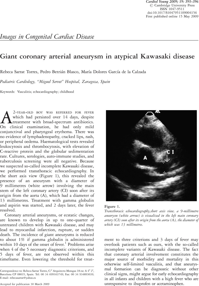 Giant Coronary Arterial Aneurysm In Atypical Kawasaki Disease ...