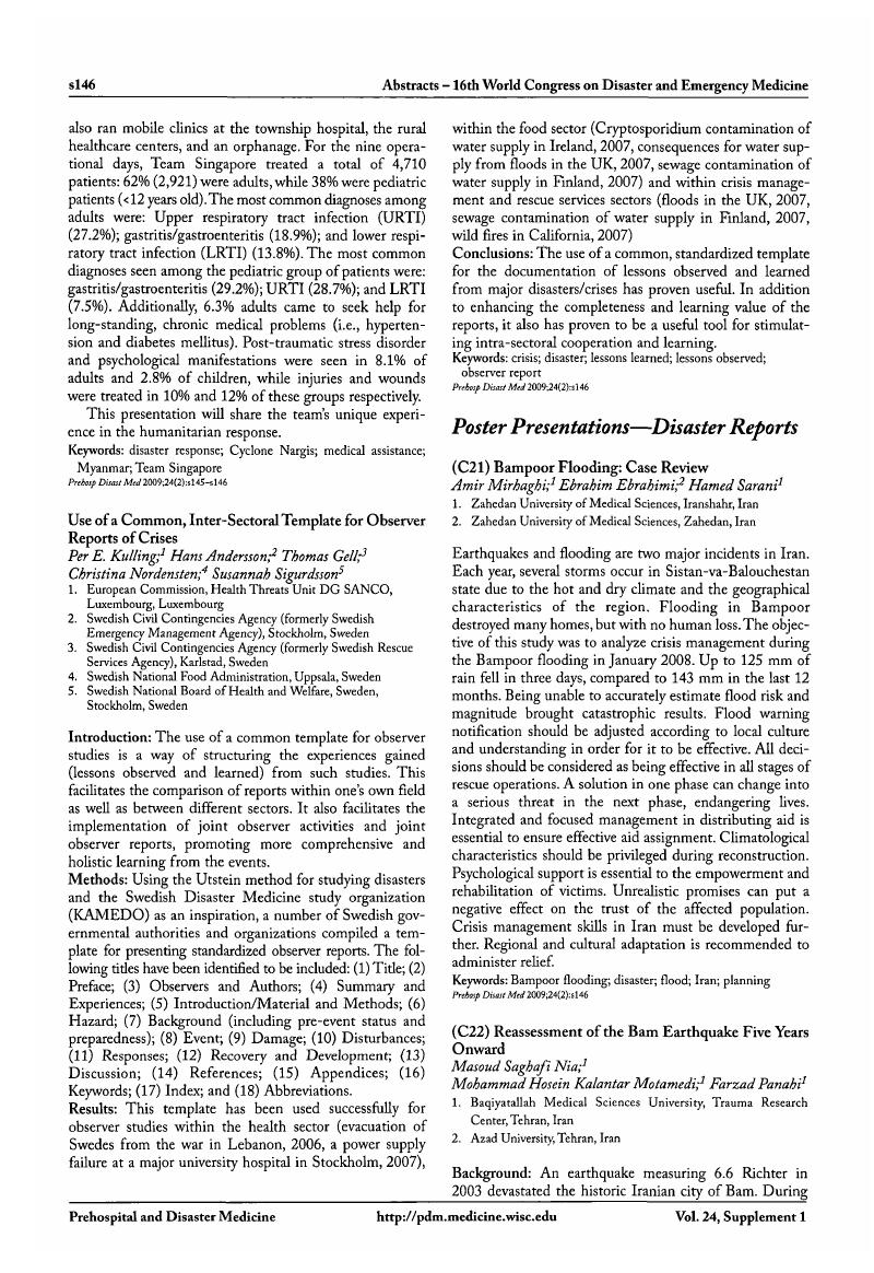 C21) Bampoor Flooding: Case Review | Prehospital and Disaster