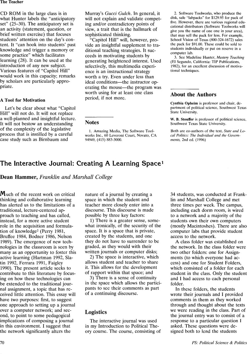 The Interactive Journal: Creating A Learning Space | PS: Political