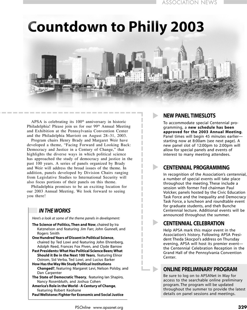 Countdown to Philly 2003 | PS: Political Science & Politics | Cambridge ...