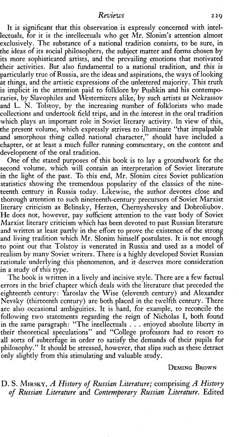 D. S. Mirsky, A History of Russian Literature; comprising A History of ...