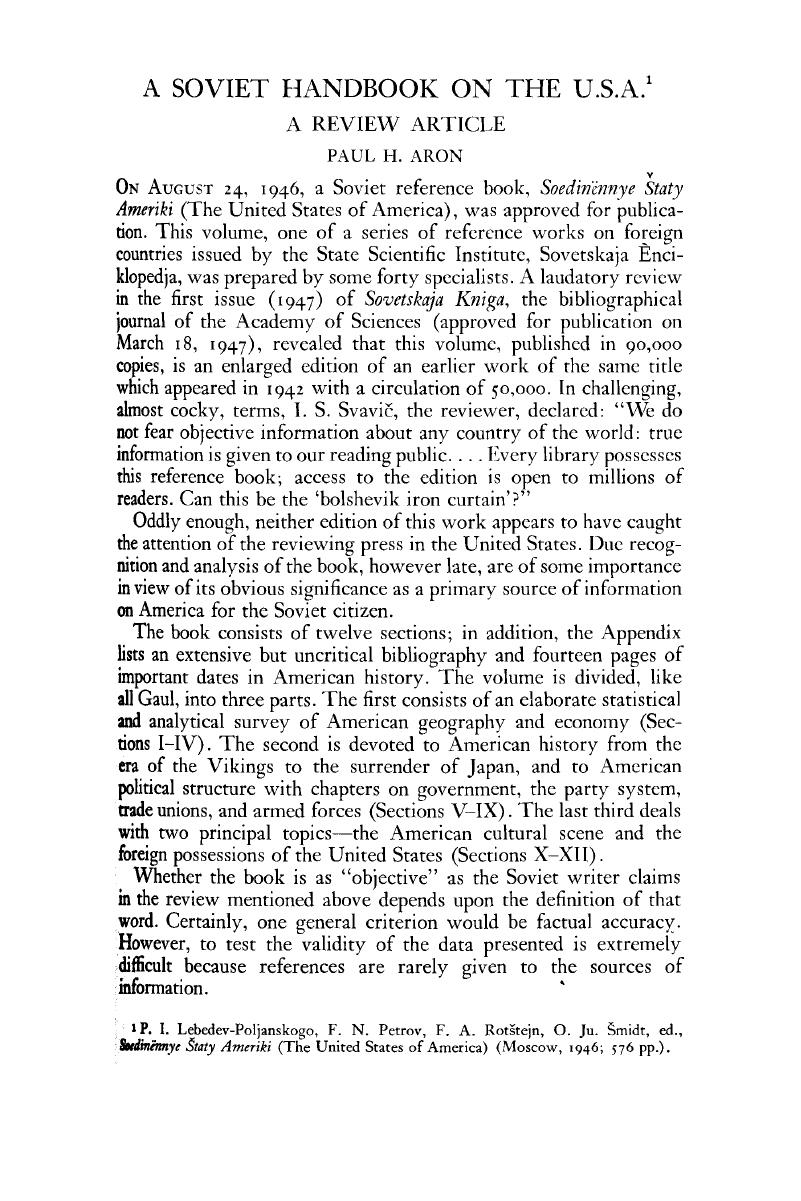 A Soviet Handbook on the U. S. A.1 | American Slavic and East European ...