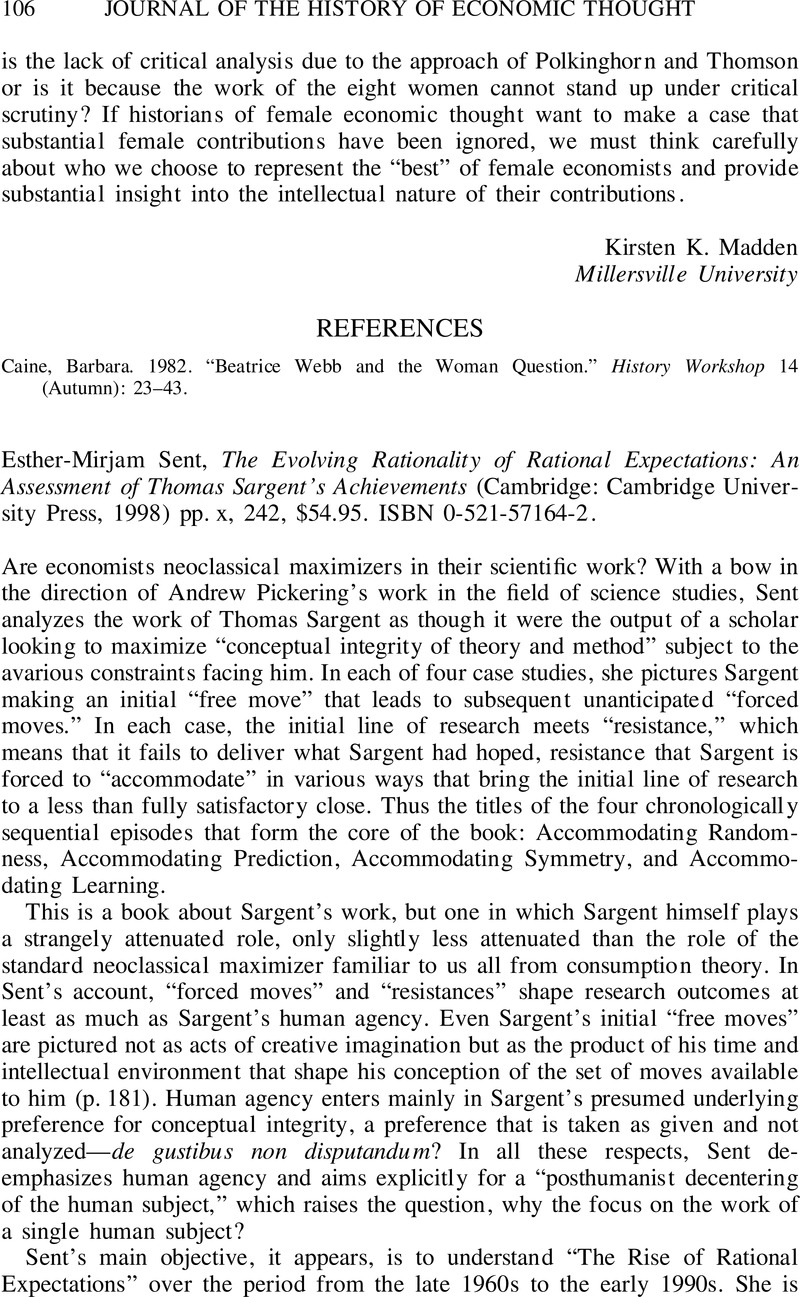 Esther-Mirjam Sent, The Evolving Rationality of Rational Expectations ...