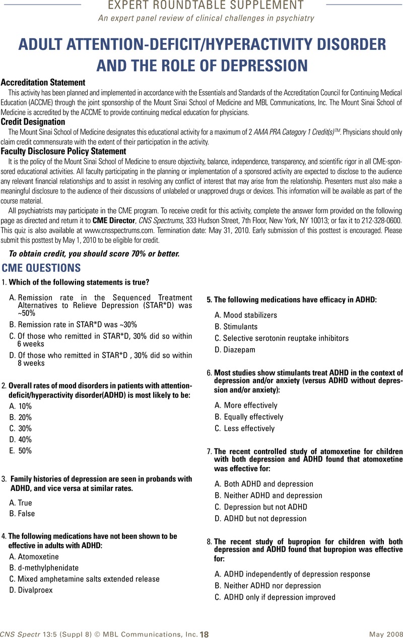 CME Questions | CNS Spectrums | Cambridge Core