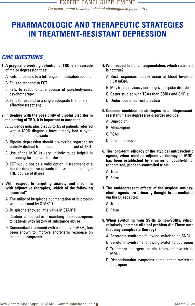 CME Questions | CNS Spectrums | Cambridge Core