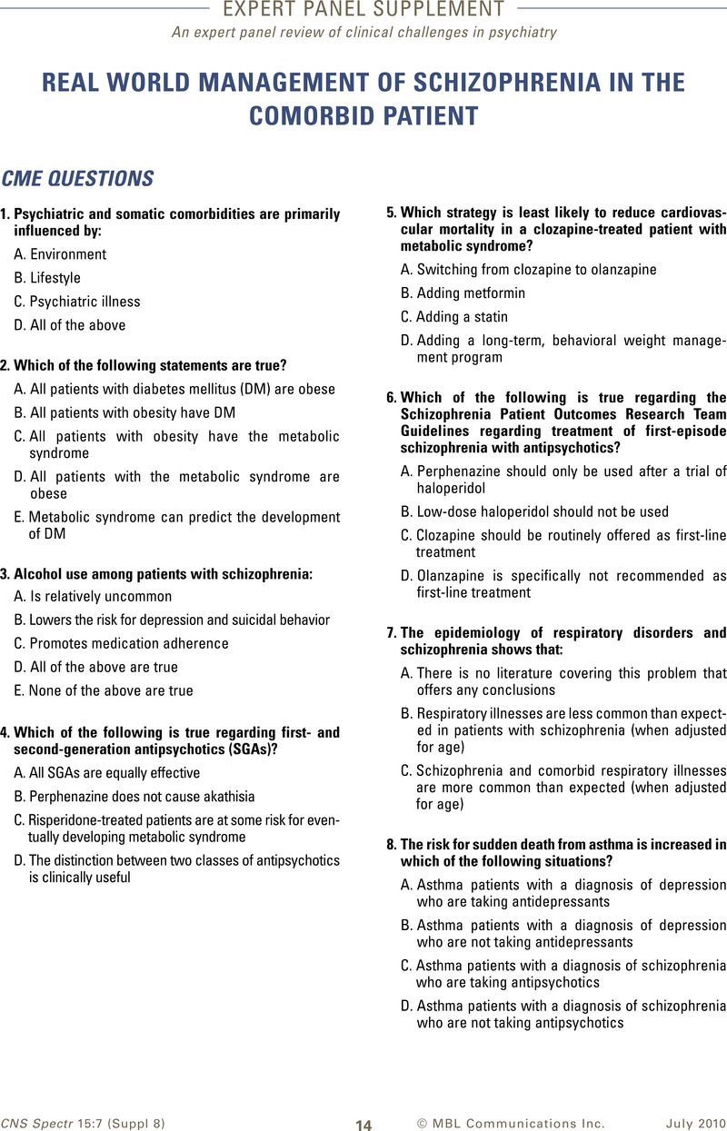CME Questions | CNS Spectrums | Cambridge Core