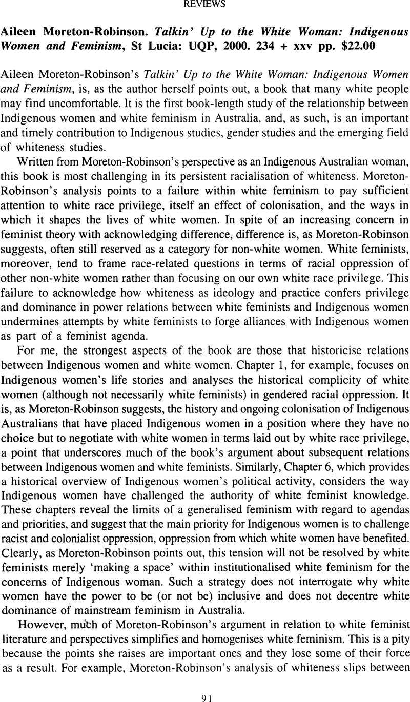 Aileen Moreton Robinson Talkin Up To The White Woman Indigenous Women And Feminism St Lucia