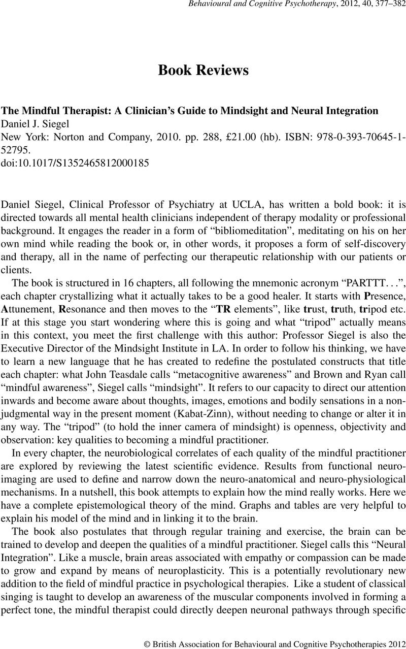 The Mindful Therapist: A Clinician's Guide To Mindsight And Neural ...