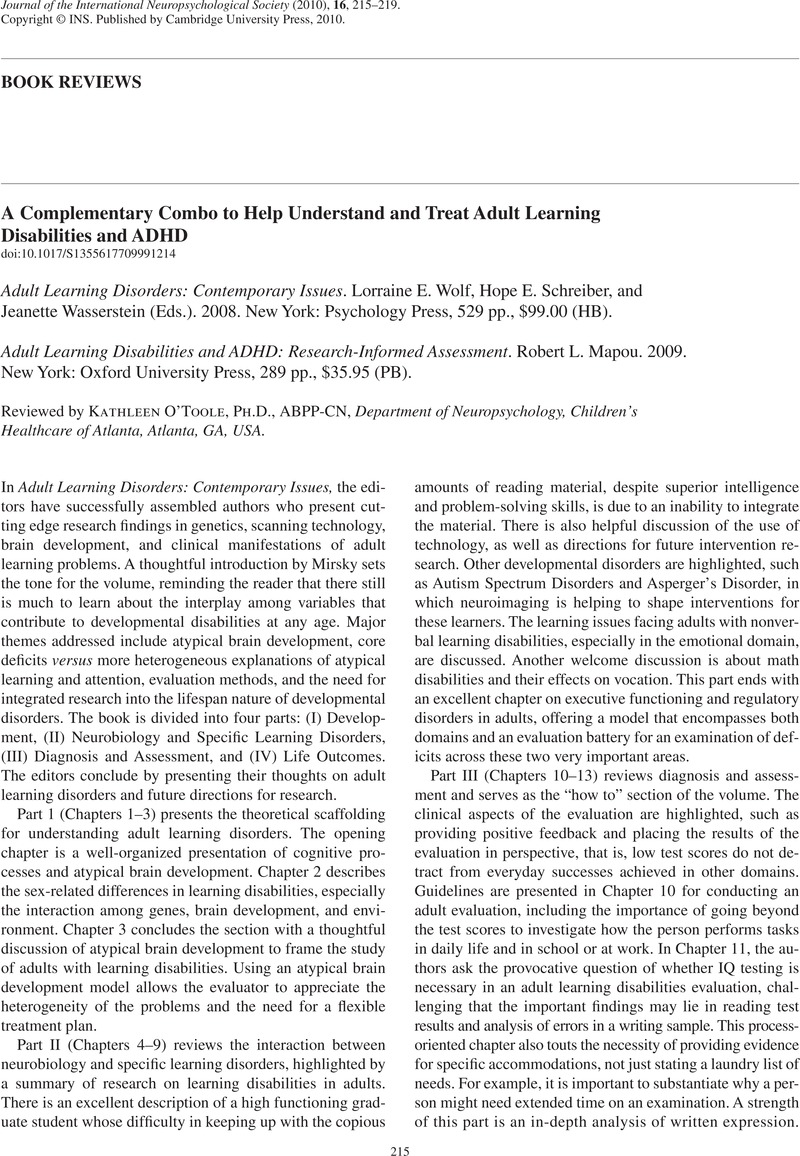 learning in articles about 2009 adult