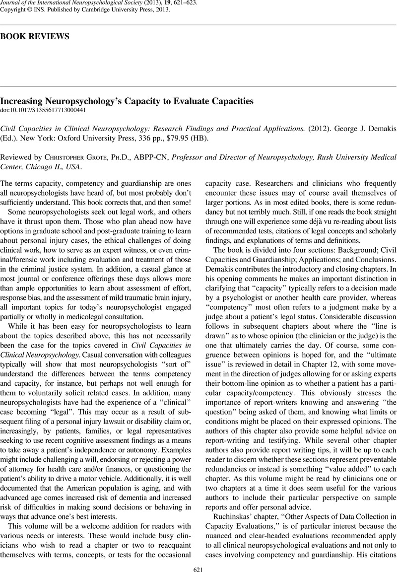 civil capacities in clinical neuropsychology research findings and practical applications