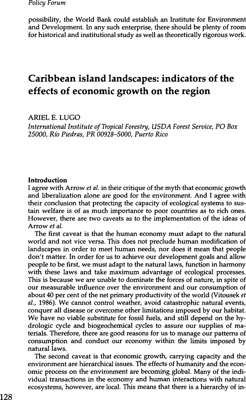 Caribbean island landscapes indicators of the effects of economic