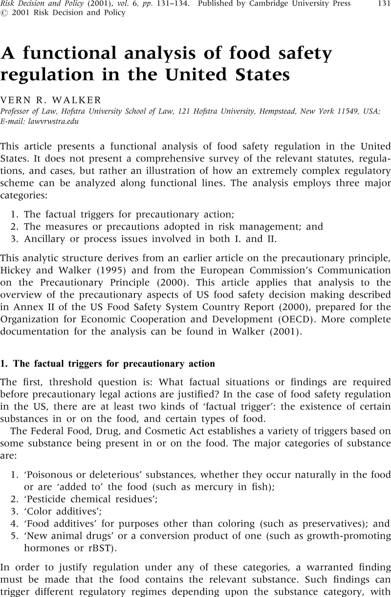 A functional analysis of food safety regulation in the United States ...