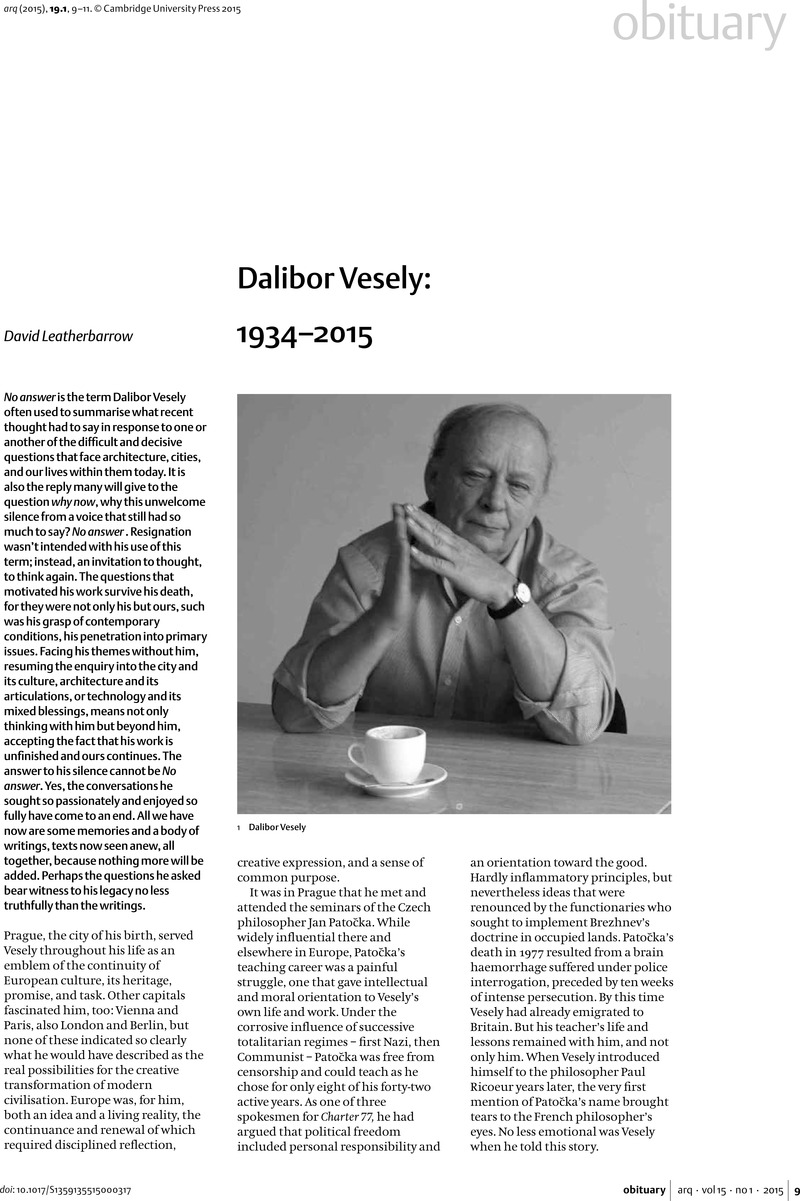 Dalibor Vesely: (1934–2015) | arq: Architectural Research Quarterly ...