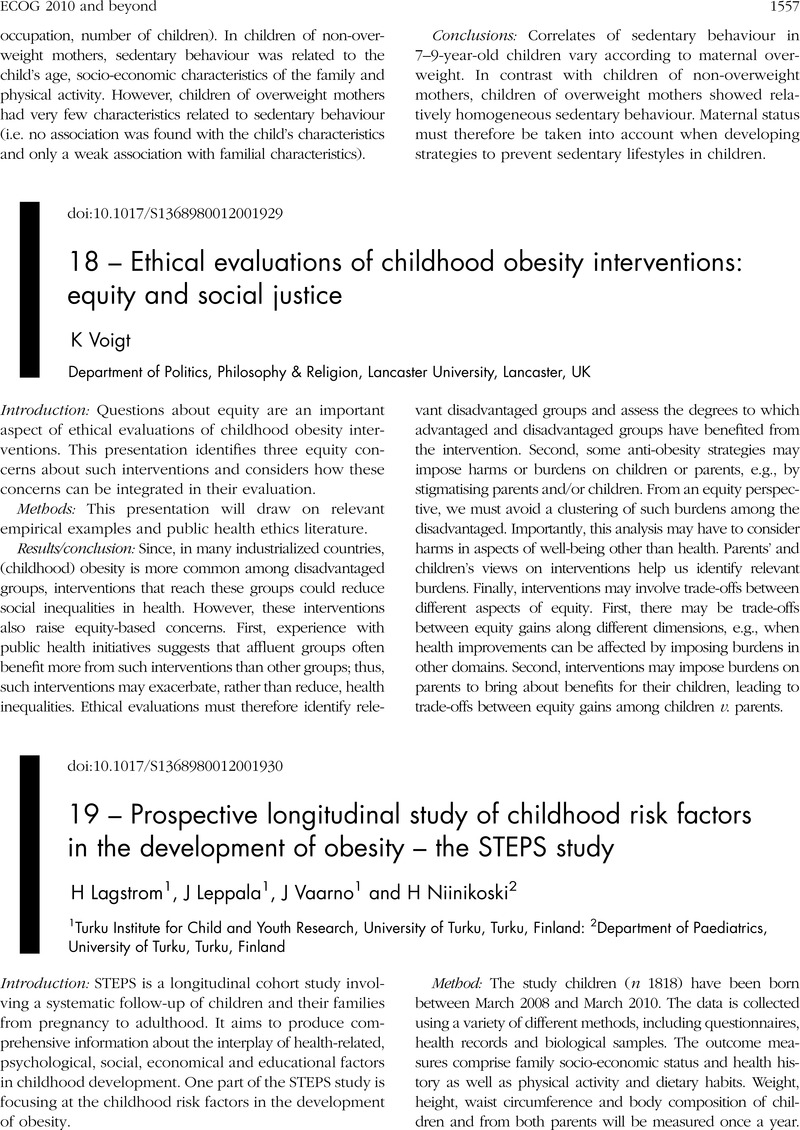 19 – Prospective longitudinal study of childhood risk factors in the ...