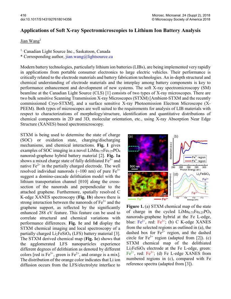 Applications Of Soft X Ray Spectromicroscopies To Lithium Ion Battery Analysis Microscopy And 1115