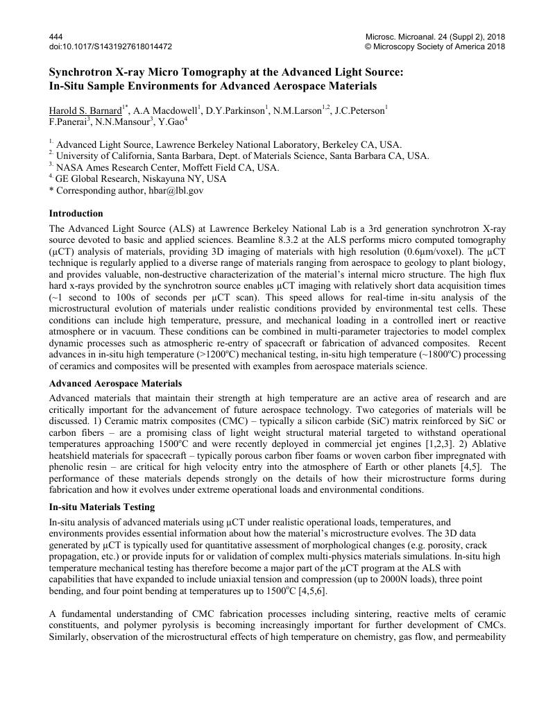 Synchrotron X ray Micro Tomography at the Advanced Light Source