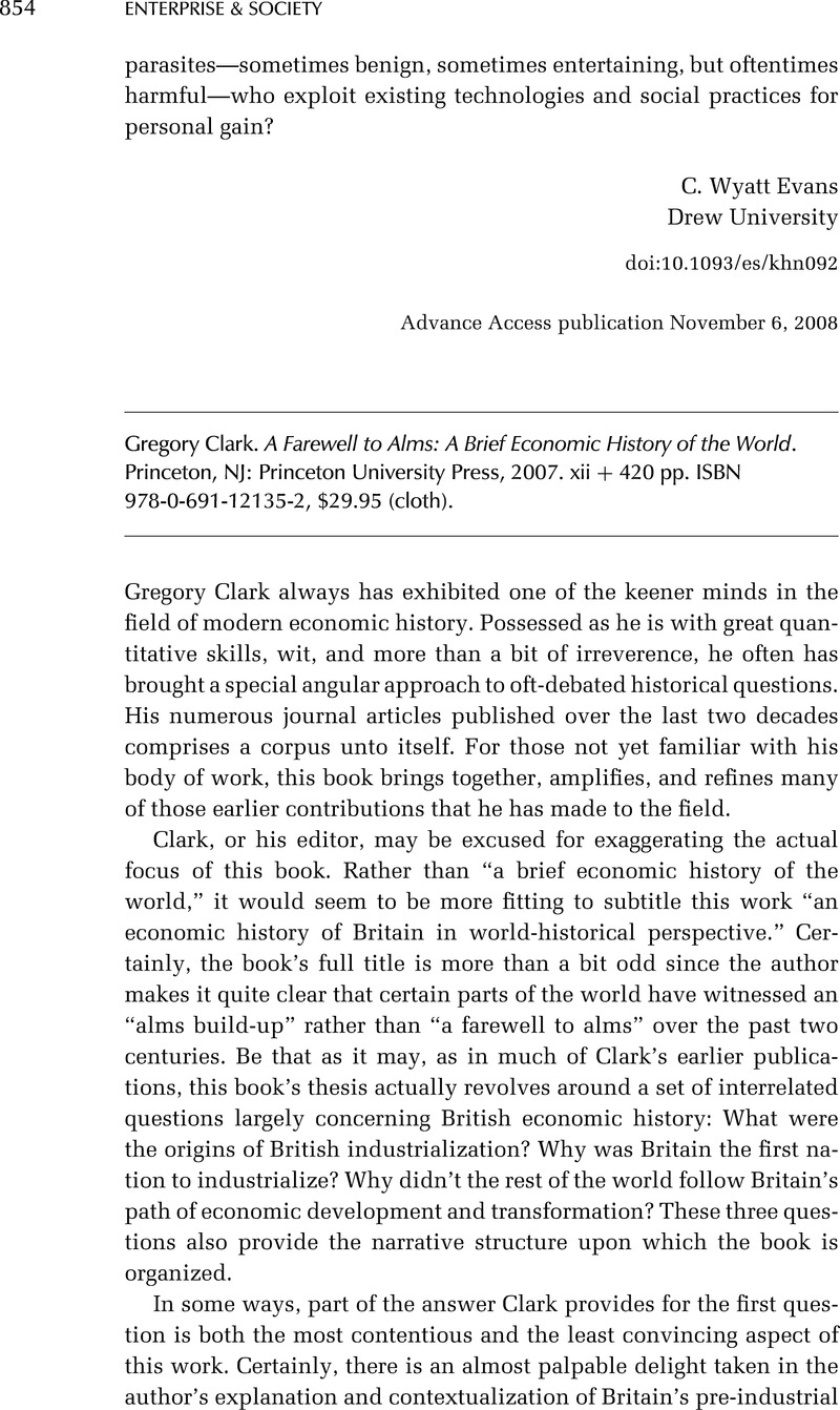 Gregory Clark. A Farewell to Alms A Brief Economic History of the