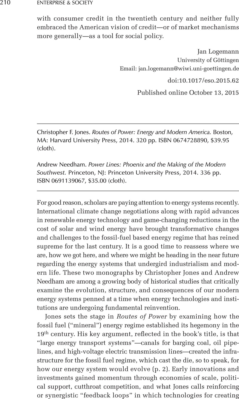 Routes of Power: Energy and Modern America