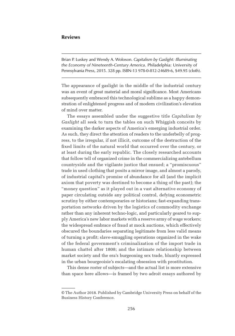 Capitalism by Gaslight: Illuminating the Economy of Nineteenth-Century America