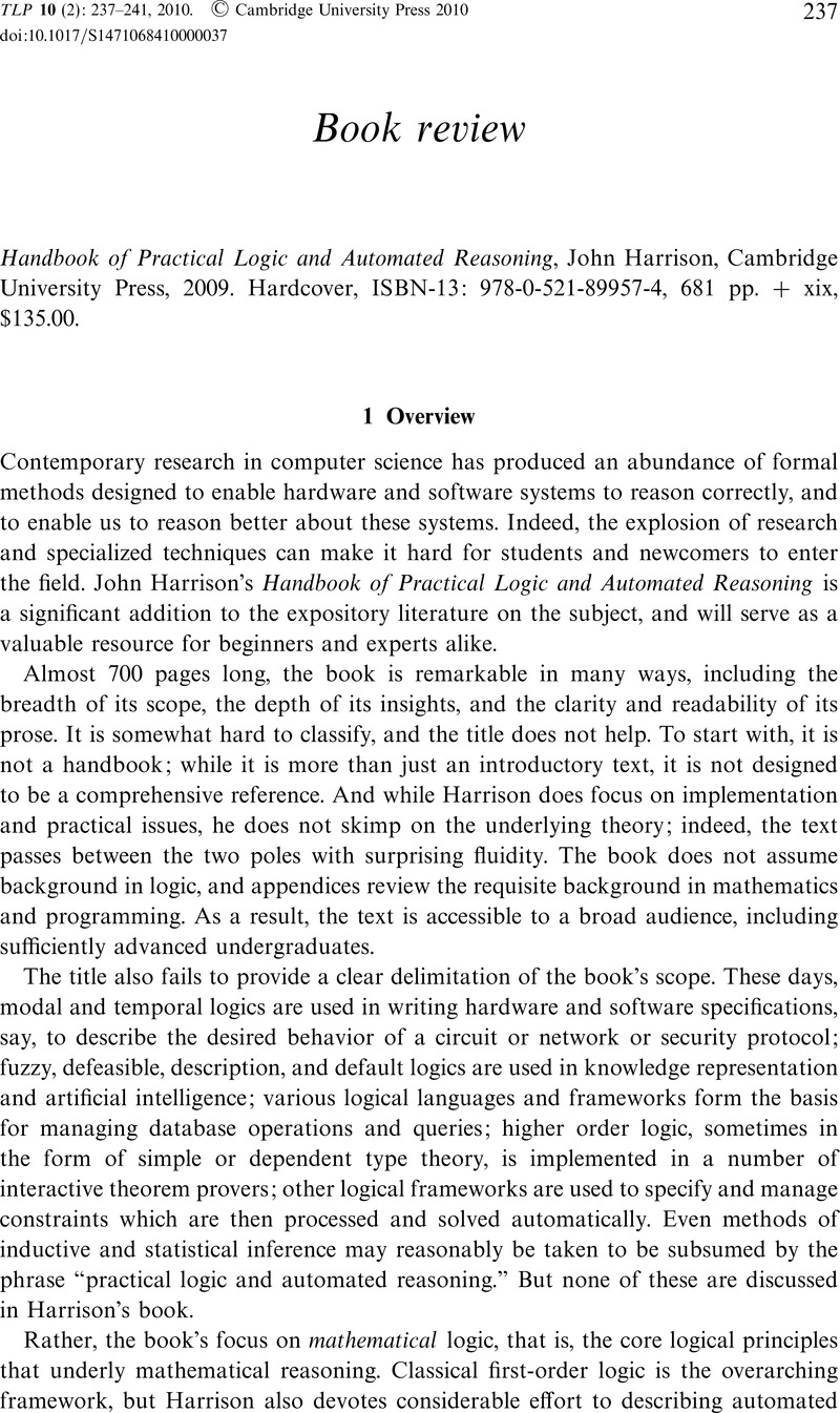 Handbook of Practical Logic and Automated Reasoning, John Harrison