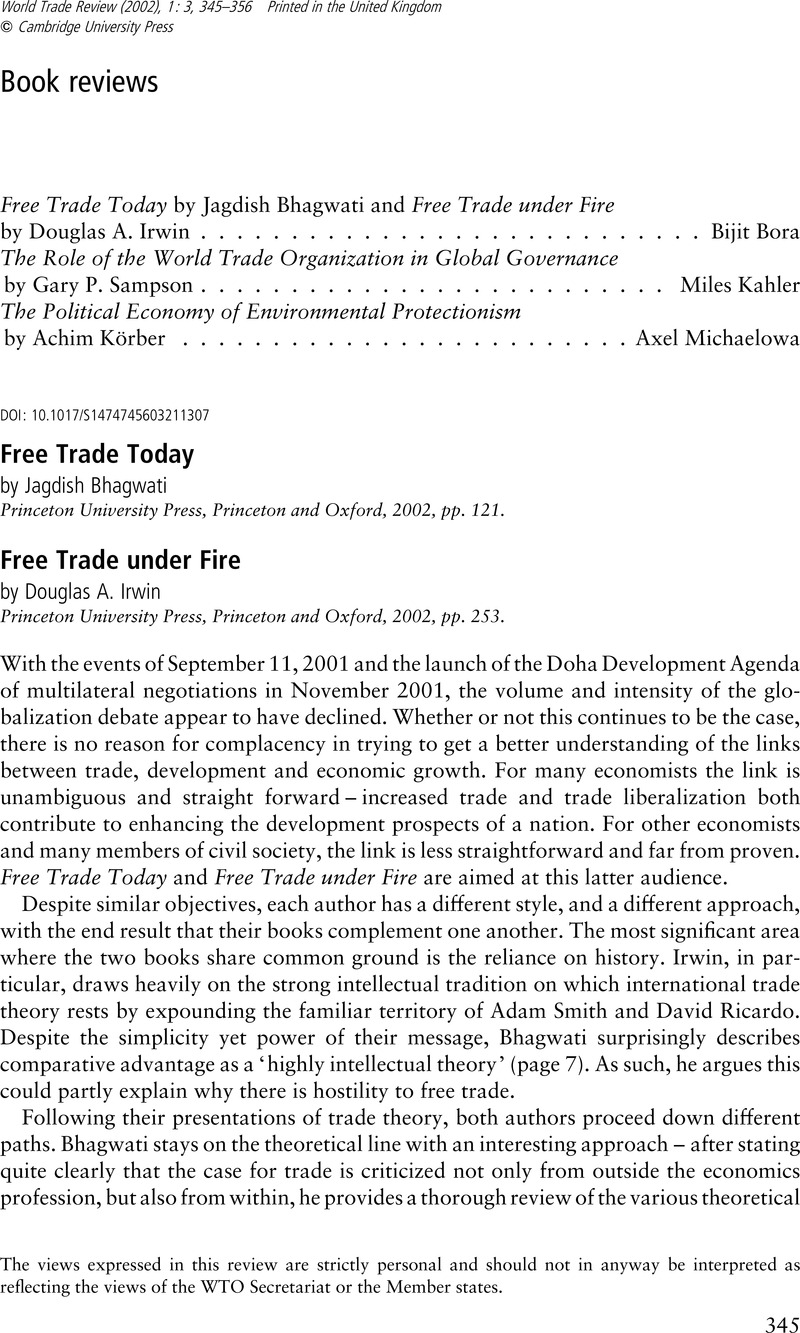 The Role of the World Trade Organization in Global Governance