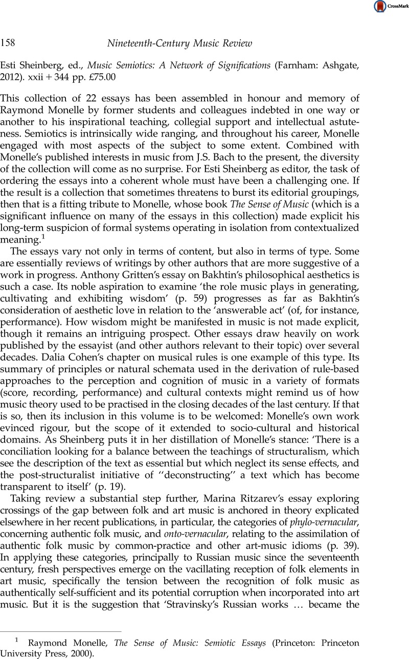 The Sense of Music: Semiotic Essays