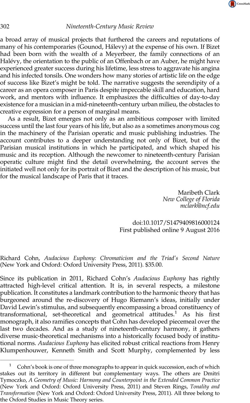 Richard Cohn, Audacious Euphony: Chromaticism and the Triad’s Second ...