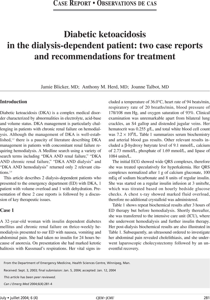 Diabetic Ketoacidosis In The Dialysis-dependent Patient: Two Case ...