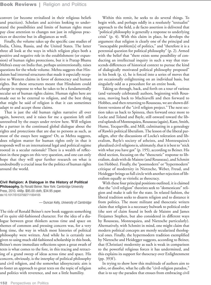 Civil Religion: A Dialogue in the History of Political Philosophy