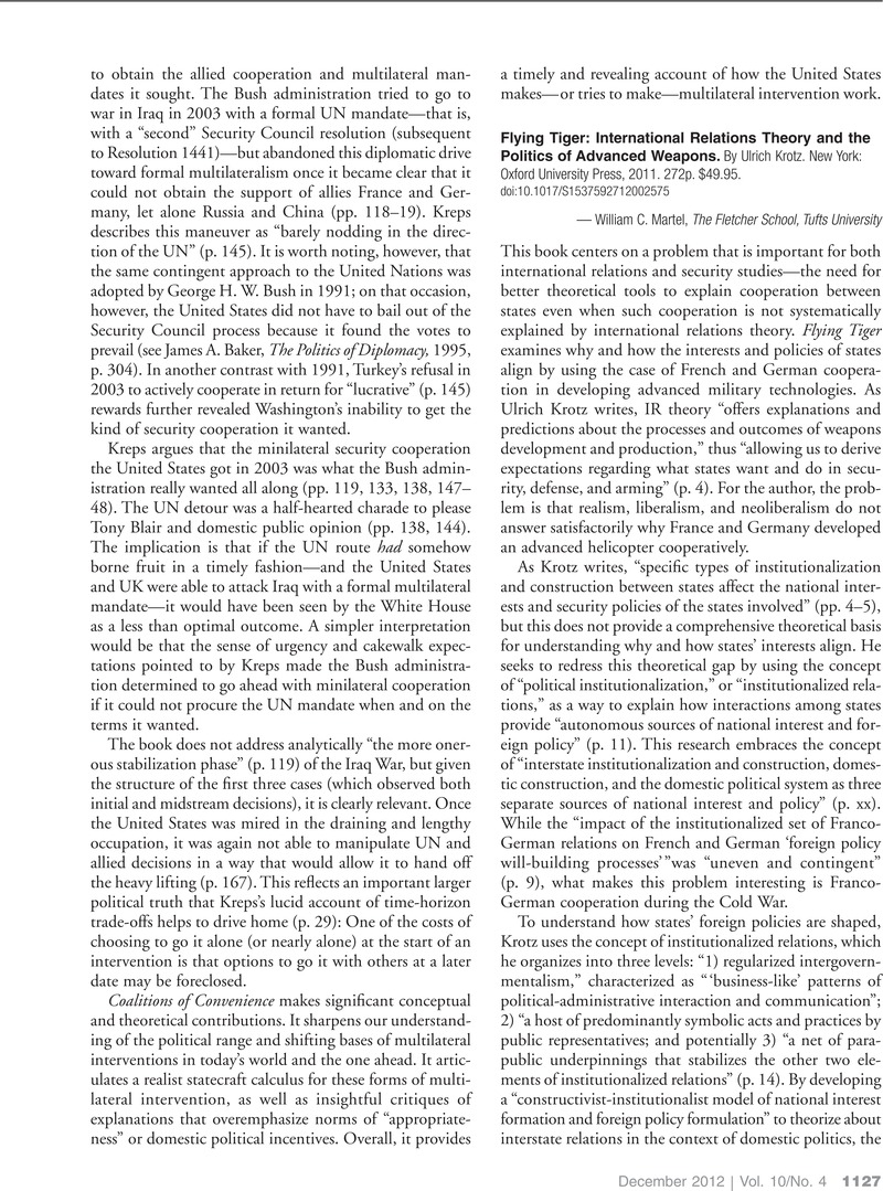Flying Tiger: International Relations Theory and the Politics of Advanced Weapons