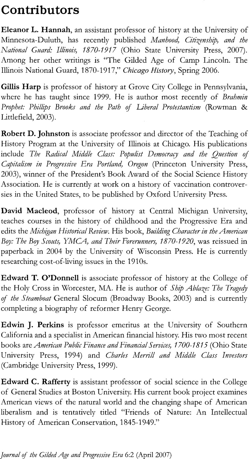 Contributors | The Journal of the Gilded Age and Progressive Era ...