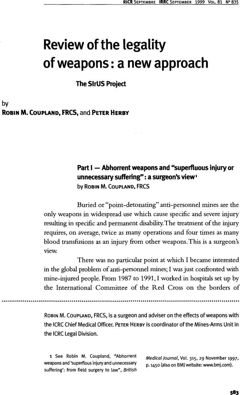 Review of the legality of weapons: a new approach | International ...