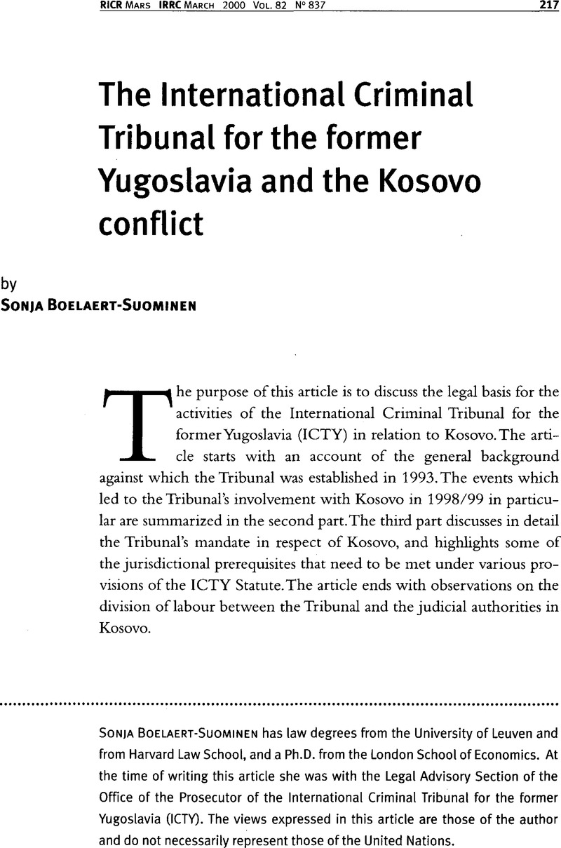The International Criminal Tribunal For The Former Yugoslavia And The Kosovo Conflict 0943