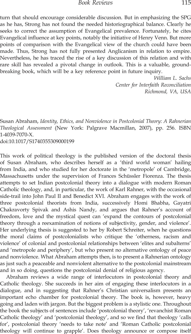 Abraham Susan, Identity, Ethics, and Nonviolence in Postcolonial Theory