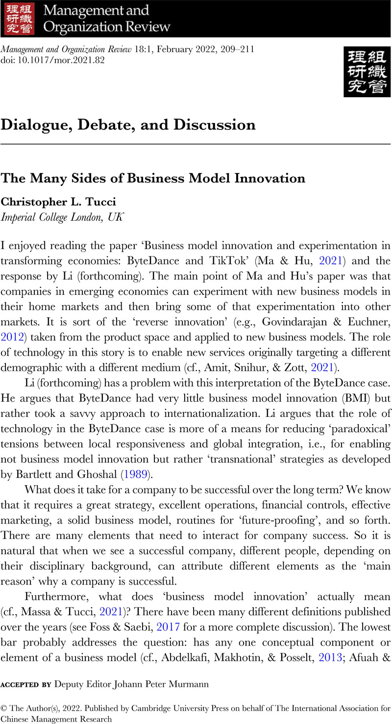 business model innovation a systematic literature review