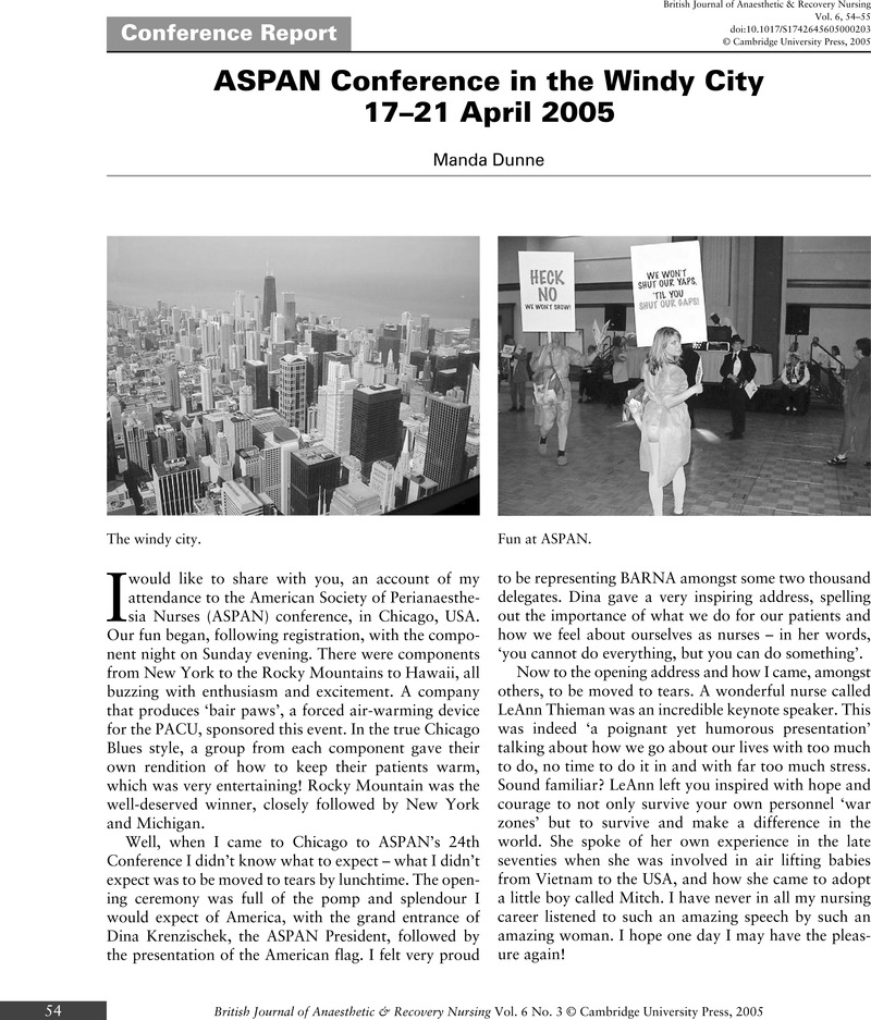 ASPAN Conference in the Windy City 1721 April 2005 British Journal