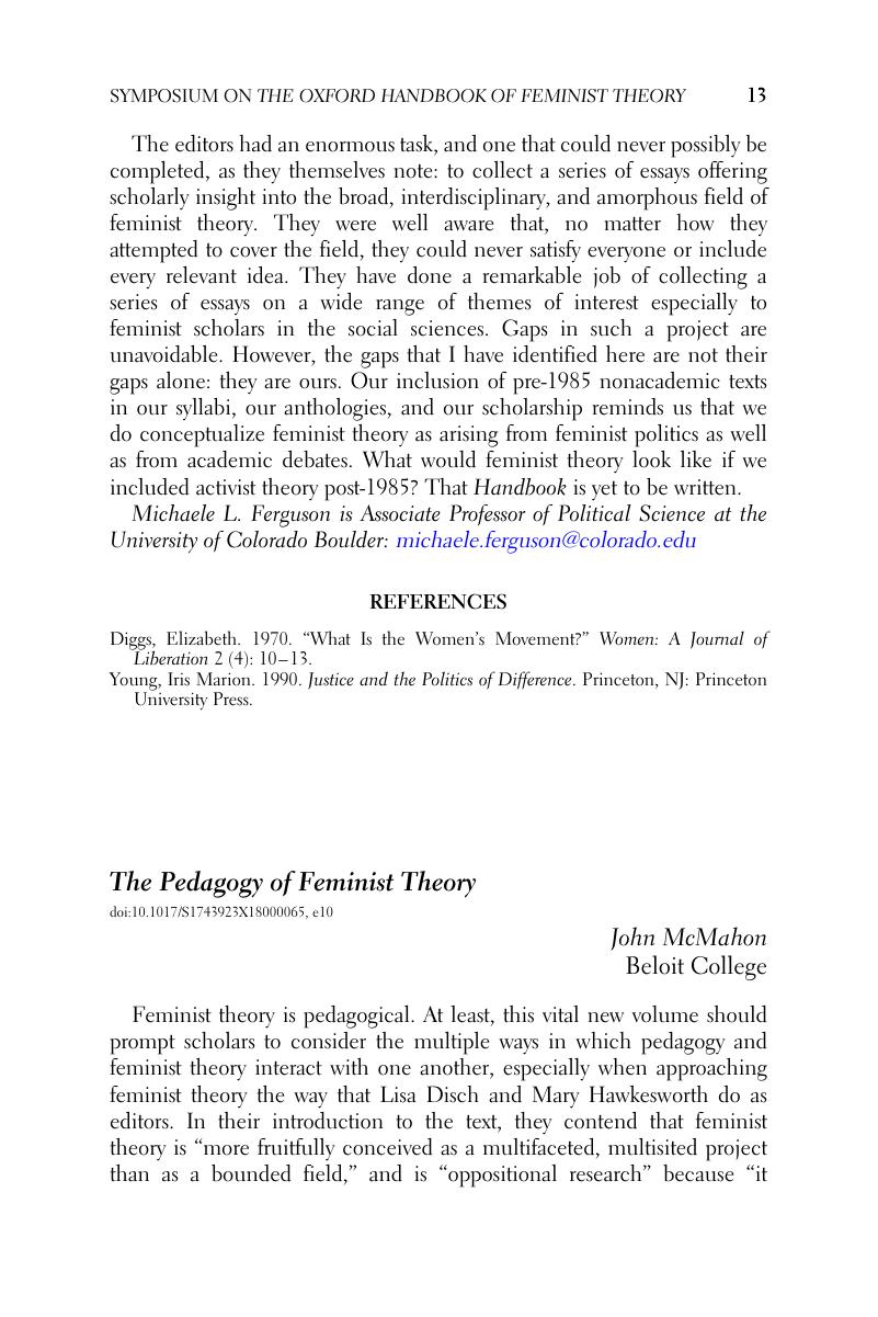 The Pedagogy Of Feminist Theory Politics And Gender Cambridge Core