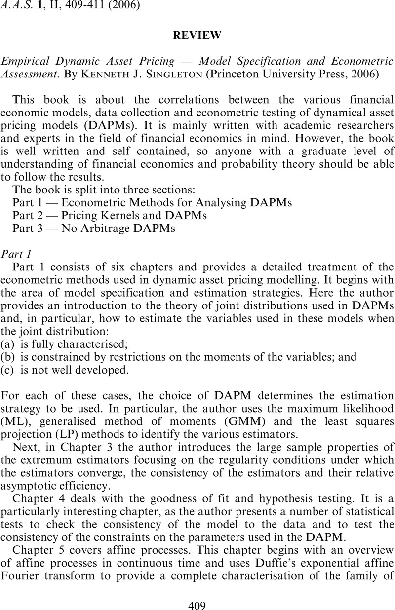 Empirical Dynamic Asset Pricing — Model Specification and