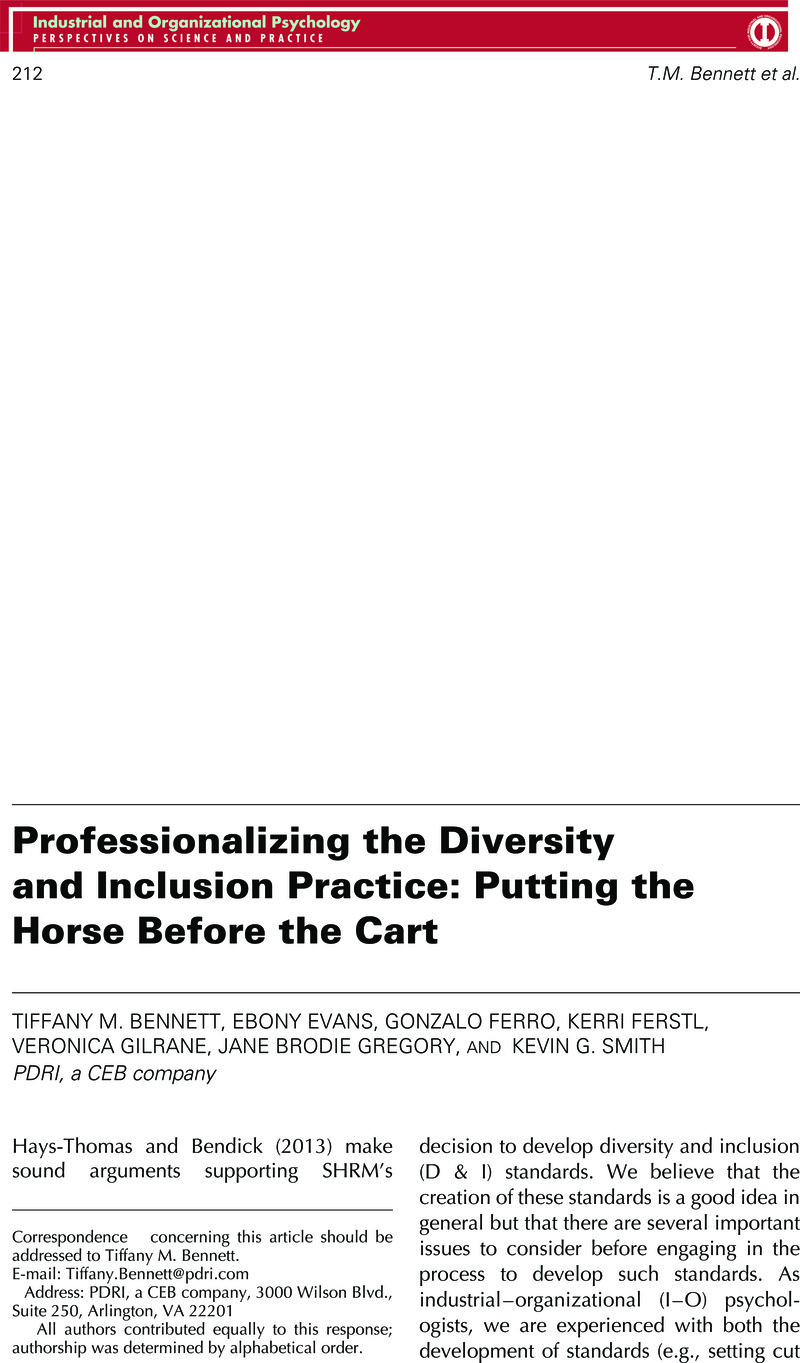 Professionalizing the Diversity and Inclusion Practice Putting