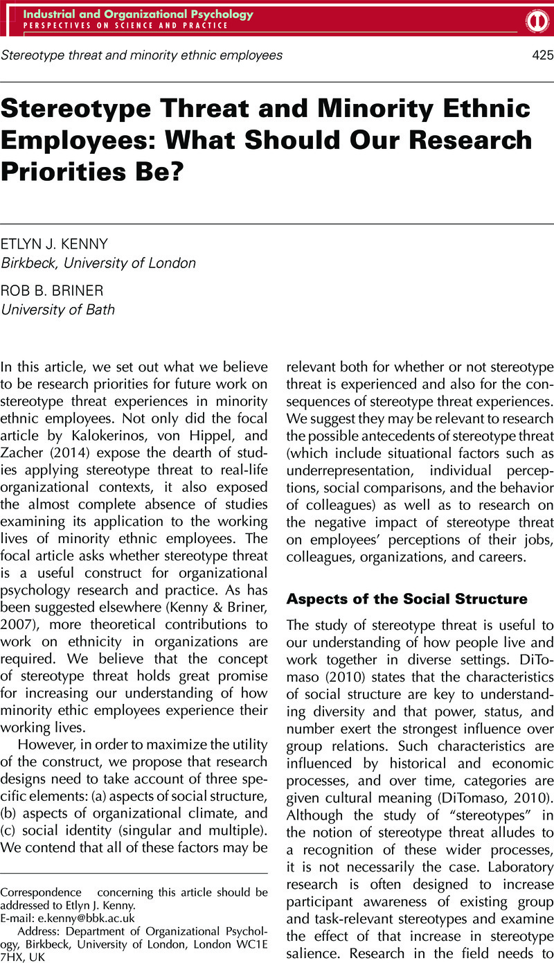 Stereotype Threat And Minority Ethnic Employees: What Should Our ...