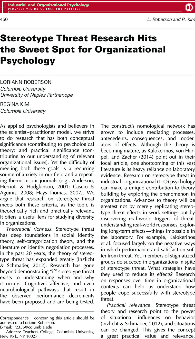 Stereotype Threat Research Hits the Sweet Spot for Organizational ...