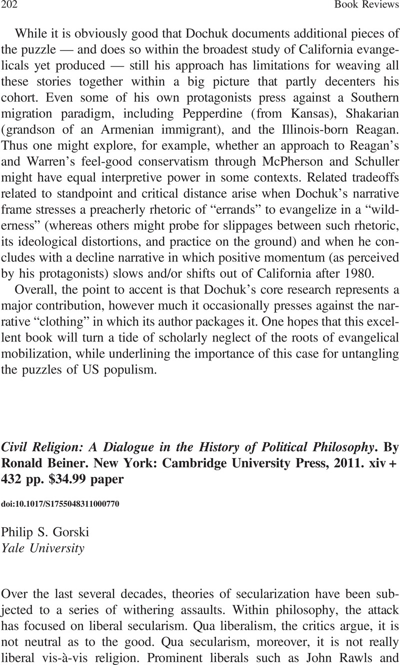 Civil Religion: A Dialogue in the History of Political Philosophy
