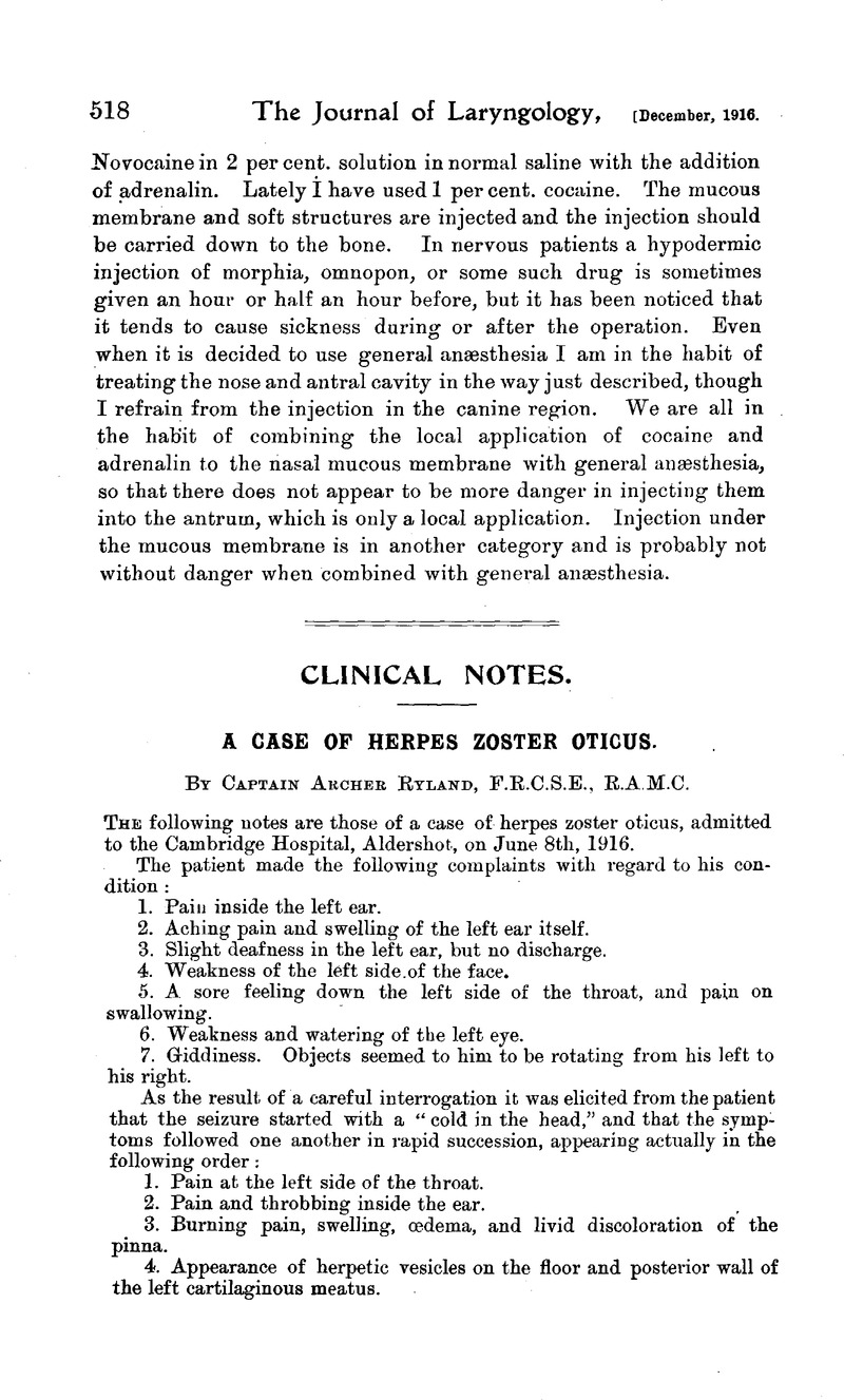 A Case of Herpes Zoster Oticus | The Journal of Laryngology & Otology ...