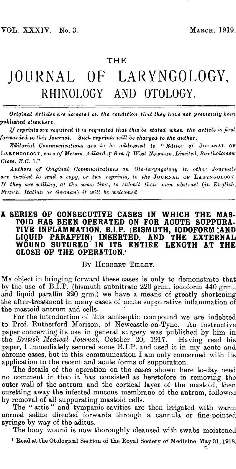 A Series of Consecutive Case in which the Mastoid has been Operated on ...