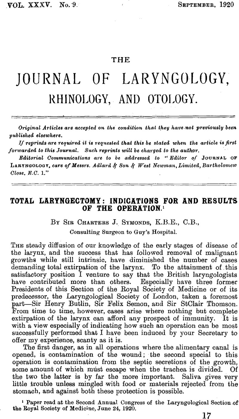 Total Laryngectomy: Indications for and Results of the Operation1 | The ...