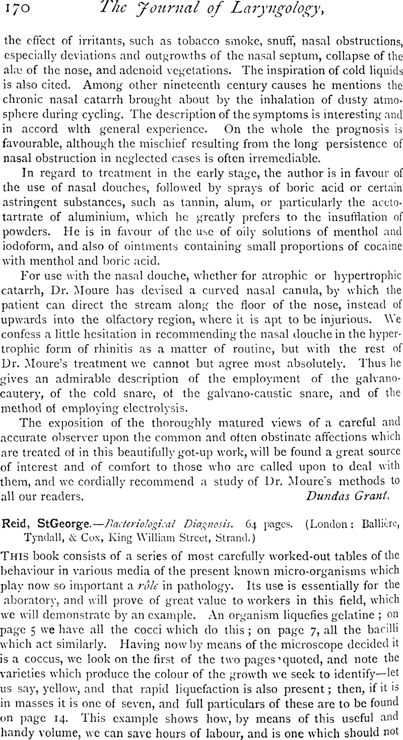 Reid StGeorge.—Bacteriologieal Diagnosis. 64 pages. (London: Ballière ...