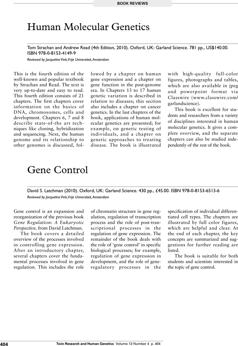 Human Molecular GeneticsTom Strachan and Andrew Read (4th Edition ...